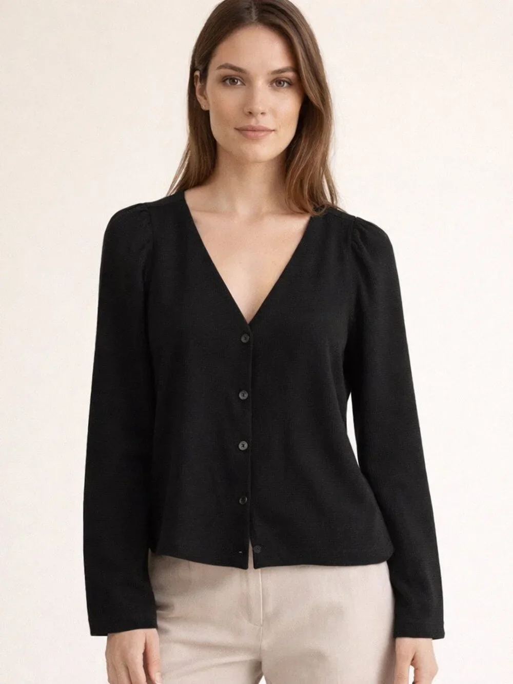 Madewell Westover Top Black Check V-Neck Button Front Long Sleeve Blouse Size 8
